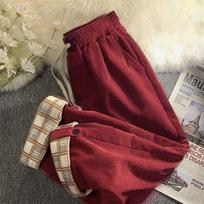 Žieminiai arba pavasariniai moteriški retro velvetiniai laisvalaikio kelnės Harajuku plataus kirpimo kelnės gatvės bėgiojimo kelnės tiesaus kirpimo aukšto juosmens kelnės M kiniška raudona spalva