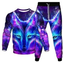 Pavasaris Ruduo Žvilgantis Vilkas 3D Spausdinimo Sportinis Rinkinys Laisvalaikio Marškinėliai Kelnės 2 dalių Rinkinys Oversize Megztinis Hip Hop Unisex Drabužiai 2XL blue