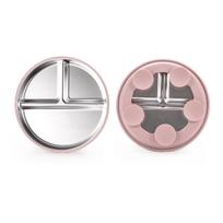 Nerūdijančio plieno padalinta vaikiška lėkštė su silikoniniu siurbtuku ir neslystančia šilumos izoliacija Children's Stainless Steel Tableware