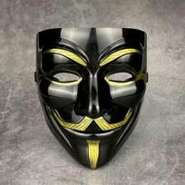 Hakerio kaukė, netikras veidas, paslaptingas cosplay galvos apdangalas, Anonymous kaukė, V už kerštą kaukė, pilnas veidas, gražus suaugęs vyras. juoda