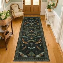 Insect Butterfly Dragonfly Print Runner Rug Boho Nature Theme Carpet Absorbent Anti-Slip Mat for Hallway Living Room Bedroom 40X120CM black