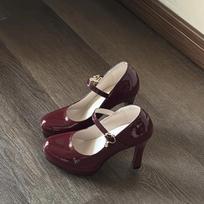 Spice girl retro Mary Jane high heels women's one-word buckle with waterproof table thick heel shoes 36 bordinė