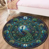Peacock Gorgeous Round Area Rug,Carpet Rug for Living Room Bedroom Sofa Playroom Decor,Non-slip Floor Mat71 80cmx80cm gray