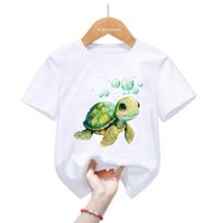 Kawaii jūrų vėžlio printo marškinėliai mergaitėms/berniukams Šaunūs vaikiški drabužiai Harajuku marškinėliai Mielas vaikiškas drabužis Vasariniai mados marškinėliai 140 white