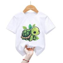Kawaii jūrų vėžlio printo marškinėliai mergaitėms/berniukams Šaunūs vaikiški drabužiai Harajuku marškinėliai Mielas vaikiškas drabužis Vasariniai mados marškinėliai 120 white