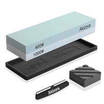 Akizora Sharpening Stone Set 1000 Knife Sharpening Stone with Surface Angle Fixing and Strong Rubber Ideal for Home Medium and Double-Sided (400 & juoda