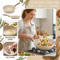 Maifan Stone Nonstick Wok Pan Cooking Pot for Induction Cooker Gas Stove one size smėlis