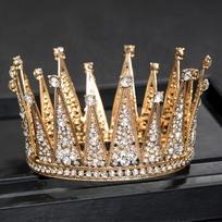 Baroque Round Tiaras and Crowns Rhinestone Prom Diadem Crown for King Queen Bridal Wedding Hair Accessories Jewelry Crown Tiara brown