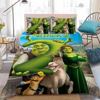 S-Shrek Animacinis Juokingas Antklodės Užvalkalų Rinkinys Namų Stiliaus Patalynė Minkštas Skalbiamas Medvilninis Lova 3 Dalių Rinkinys Studentų Bendrabučio Dovana 135x200cm blue