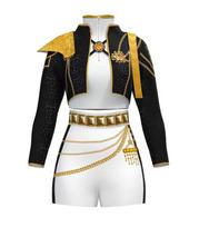 [K-POP Medžiotojo Stiliaus Merginų Grupės Pasirodymo Kostiumas Zoe Mira Juodas Auksas Šviečiantis Scenos Apranga Vaikams Korėjiečių Bangos Šokis Cosplay] kids' size 120cm black