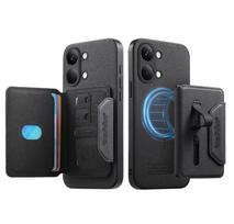 Prabangus odinis telefono dėklas Poco X8 X7 Pro 2in1 Nuimamas magnetinis Magsafe piniginei kortelei Xiaomi Poco X8 Pro Max dangtelis Poco x7 juoda