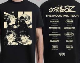 Gorillaz The Mountain Tour 2026 Europa ir JK Prekės su datomis Marškinėliai M gray