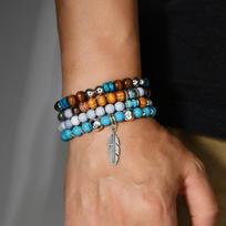 4Pcs/Set Bohemia Vintage Multi Layer Beaded Bracelets For Men Turquoise Ethnic Nature Stone Leaves Bracelets Gifts For Friends beige
