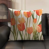 Vandens spalvos tulpės tapybos pagalvės užvalkalas Natūralus linas Ekologiškas audinys Dvipusis spausdinimas Sofa Namų dekoras Dovana Pagalvės užvalkalas Linen 65*65(CM)-1Pcs