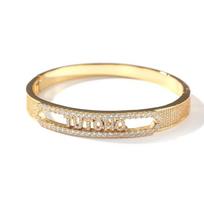 THE BLING KING Custom Name Letter 26 Initial Bracelet Pave Bling Cubic Zirconia DIY Moving Letter Bangle Hiphop Jewelry For Gift 1 letter&7inch Half CZ beige