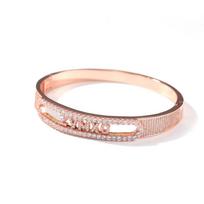 THE BLING KING Custom Name Letter 26 Initial Bracelet Pave Bling Cubic Zirconia DIY Moving Letter Bangle Hiphop Jewelry For Gift 1 letter&7inch Half CZ beige