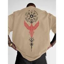 2026 Hot Sale Norse Viking Raven and Rune Print on Premium Soft Cotton Mens T Shirt Perfect for Summer Streetwear and Urban Outings Top XXXL beige