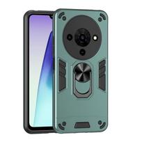 Shockproof Metal Ring Holder Phone Case For ZTE Blade A76 5G žalia