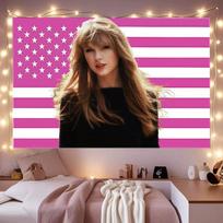 Pink American Flag Taylor Swift Long Hair Portrait Tapestry Famous Star Y2K Fan Decor Bedroom Dorm Party Cloth 100X150CM