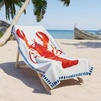 Watercolor Red Lobster Coastal Beach Towel,Microfiber Soft Absorbent Quick Dry, Beach Pool Travel, Nautical Blue Trim Bath Towel 130x80cm gray