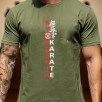 Kyokushin Karate Vertikalus Raidinis Kanji Simbolis Grafinis Medvilninis Marškinėlis Unisex Unisex Unisex Tradiciniai Japonų Kovos Menai Marškinėlis M gray