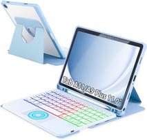 Galaxy Tab A9+ dėklas su klaviatūra: Besisukantis odinis dėklas su pašvietimu, suderinamas su 11 colių Samsung A1 planšetiniu kompiuteriu. Galaxy Tab A8 10.5-inch X205/X200