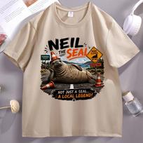 Neil The Seal Crew Neck T Shirt Cotton Short Sleeve Printed Graphic Tees Men Women Streetwear C S gray