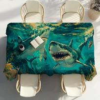 Ocean Shark Table Cloth Party Decor Dining Room Home Kitchen Patios Waterproof Stain-Proof Table Cloth 60*90inch(152cm*228cm） blue