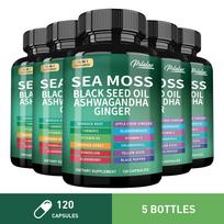 Pslalae Sea Moss Black Seed Oil 16 in 1 Supplement Capsules 120 Count — Daily Wellness, Nutritional Support, Overall Wellness 120*5