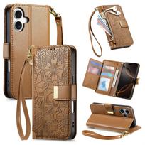 Case for iPhone 16 Pro Max, PU leather flip case with card holder and wrist strap