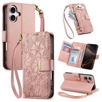 Case for iPhone 16 Pro Max, PU leather flip case with card holder and wrist strap