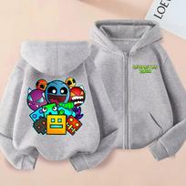 Game Geometry Dash Printed Zipper Hoodie Boy Girl Clothes Casual Tops Long-sleeve Jacket Coat Kids Cartoon Zip Up Sweatshirts 120 gray