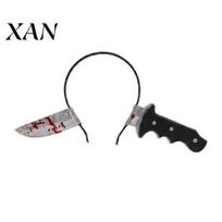 Zombie Headpiece Fake Knife Through Head Headband for Adult, PU Foam Horror Prop Headwear Prop, Funny Halloween Costume Accessory Party Cosplay juoda