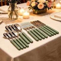 16Pcs Acrylic Handle Knife Fork Set Stainless Steels Dinner Cutlery Set Blue Silver Western Dinnerware Home Tableware