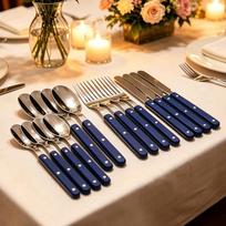 16Pcs Acrylic Handle Knife Fork Set Stainless Steels Dinner Cutlery Set Blue Silver Western Dinnerware Home Tableware