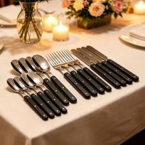 16Pcs Acrylic Handle Knife Fork Set Stainless Steels Dinner Cutlery Set Blue Silver Western Dinnerware Home Tableware brown