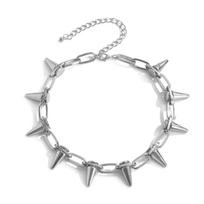 Retro punk spiky collarbone necklace Gothic bullet studded chain collar suitable for parties, daily street wear 1 white