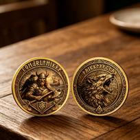 Norse Mythology Odin & Fenrir Metal Relief Coins and Badges - Scenic Company Gifts auksas