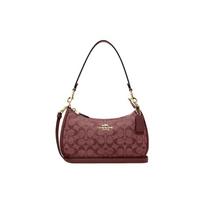 COACH Teri audinio su karvės odos petinė rankinė, rankinė, petinė rankinė vidutinio dydžio moteriška bordo spalvos CH139-IMMZI Basic Set (Bag+Dust Bag) brown