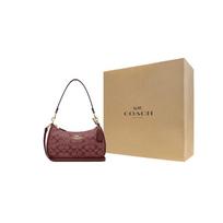 COACH Teri audinio su karvės odos petinė rankinė, rankinė, petinė rankinė vidutinio dydžio moteriška bordo spalvos CH139-IMMZI Gift Box Set (Basic Set+Yellow Box) beige