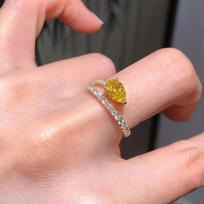 Shiny Teardrop-shaped Yellow AAAA Zircon Ladies Ring-worn Daily To Attend Any Dance Party balta