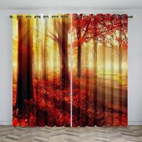 3D Užuolaida Medžio Peizažas Miegamajam, Rudens Miško Saulėlydžio Spaudinys, Lengva Užuolaida, Būtinas Poliesteris, 2 Panelės W65xH165(CM)x2PCS-Rod pocket