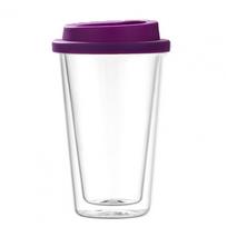 350ML dvigubos sienelės buteliukas, pagamintas iš aukšto borosilikatinio stiklo, su silikoniniu dangteliu, termosinė stiklinė, karštam/šaltam gėrimui, arbatos, pieno, kavos puodelis violetinė