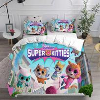 Anime Super Kitties Antklodės užvalkalas, Super Kitties patalynės komplektai, 3D skaitmenine spauda antklodės užvalkalo pagalvių užvalkalų komplektai vaikams, suaugusiųjų dydis 220x240cm 3pcs