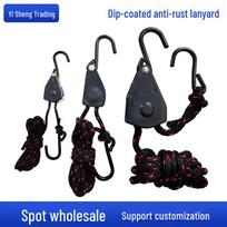 Lauko S formos kabliukas su virvele ir skriemuliu kempingui ir palapinėms 1/8 rope, 4mm, plastic pulley, 2m red/black gray