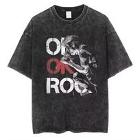 Vintažiniai One Ok Rock T-shirtai su Tengkorak, skalbti, vyriški, moteriški, medvilniniai, vasariniai, oversized, Hip Hop, Harajuku viršutiniai drabužiai L black