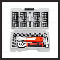 48Pcs Ratchet Socket Set with Adjustable Wrench Screwdriver Bits Handy Hand Tool Kit for Home Garage Car Repairs black