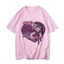 M-Monster High Harajuku laisvalaikio anime marškinėliai manga marškinėliai mieli animacinių filmukų marškinėliai spausdinti moteriški trumpomis rankovėmis marškinėliai M white