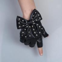 Women Bow Rivet Gloves Performance Performance Half Finger Gloves Nightclub Dance Stage Dancing Gloves One Size juoda