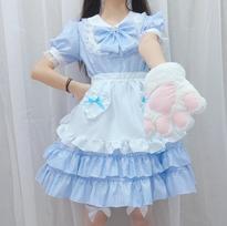 Schoolgirl Cute Summer Puff Loli Sweet Dress Maid Fluffy Dress Cos L gray